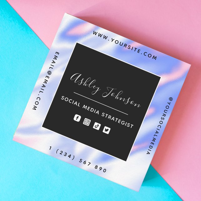 Cartão De Visita Quadrado Código QR de Mídia Social Gradiente Holográfico Ir (Criador carregado)