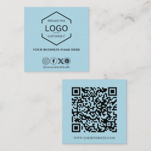 Cartão De Visita Quadrado Código QR de Mídia Social Mínima Moderno Azul Clar