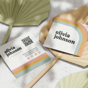 Cartão De Visita Quadrado Código Qr de Mídia Social Ondas Coloridas Arco-íri