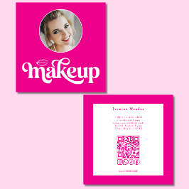 Cartão De Visita Quadrado Código QR de MUA de Foto de Maquiagem Rosa Quente 