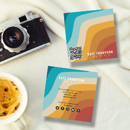 Cartão De Visita Quadrado Código QR de Ondas Abstrato do Arco-Íris Coloridas