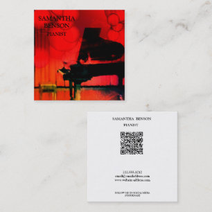 Cartão De Visita Quadrado Código QR de Pianista Vintage Músico Professor de 