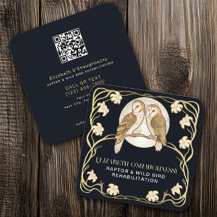 Cartão De Visita Quadrado Código QR de Reabilitação de Aves Raptores Art Nou