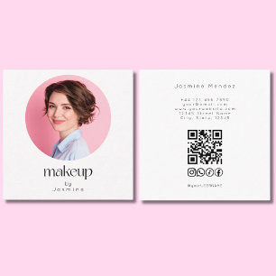 Cartão De Visita Quadrado Código QR de Redes Sociais MUA em Foto Branca Mini