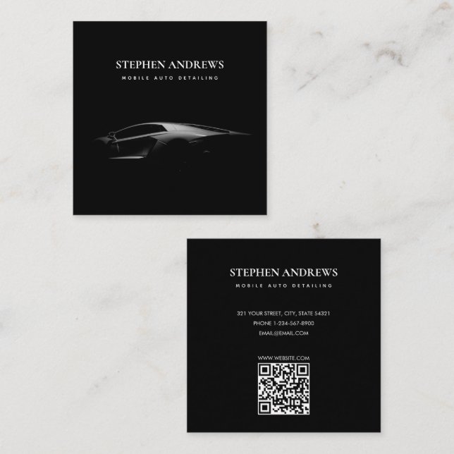 Cartão De Visita Quadrado Código QR de Reparo de Limpeza Automática de Carro (Frente/Verso)