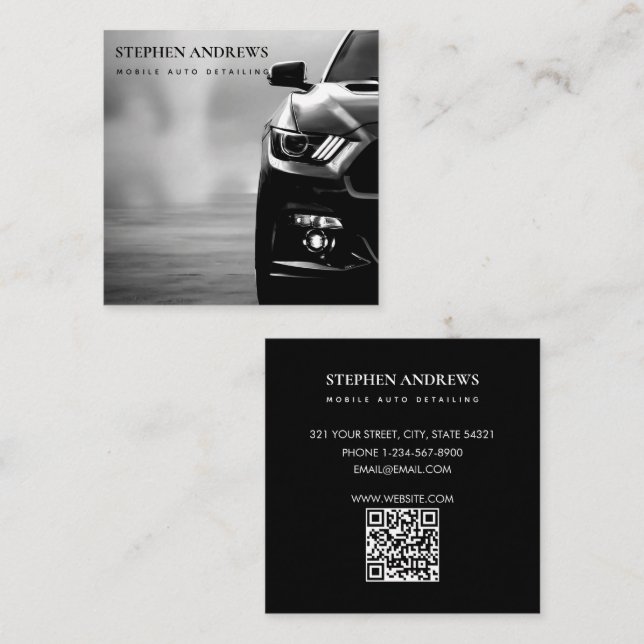 Cartão De Visita Quadrado Código QR de Reparo de Limpeza Automática de Carro (Frente/Verso)
