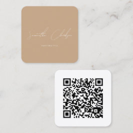 Cartão De Visita Quadrado Código QR de Script Manuscrito Manuscrito de Boho 