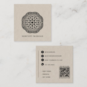 Cartão De Visita Quadrado Código QR de Terapia de Massagem Mandala Bem-Estar