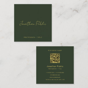 Cartão De Visita Quadrado Código QR de texto dourado com letra manuscrita ve