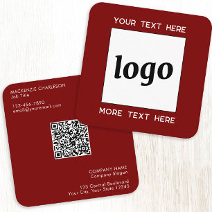 Cartão De Visita Quadrado Código QR de texto e logotipo simples em vermelho 