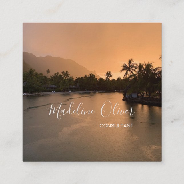 Cartão De Visita Quadrado Código QR de Viagem Tropical Moderno Profissional (Frente)