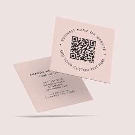 Cartão De Visita Quadrado Código QR digitalizável do Rosa Blush da limpeza p