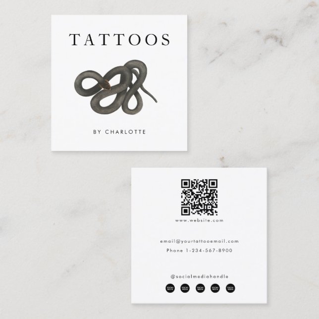 Cartão De Visita Quadrado Código QR do Artista de Tatuagem de cobra (Frente/Verso)