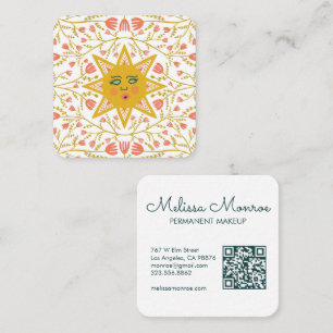 Cartão De Visita Quadrado Código QR do Boho Elegante das Vinhas Sol e Flor