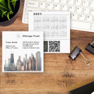 Cartão De Visita Quadrado Código QR do Calendário da Silhueta de Chicago 202