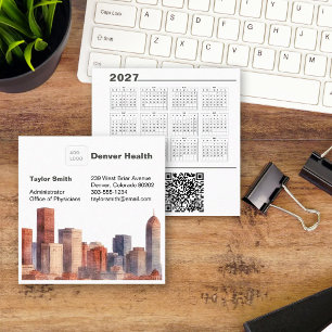 Cartão De Visita Quadrado Código QR do Calendário da Silhueta de Denver 2027