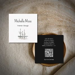 Cartão De Visita Quadrado Código QR do Deserto Simples do Saguaro Cactus