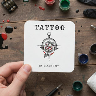 Cartão De Visita Quadrado Código QR do Estúdio de Tatuagens Loja de Tatuagen