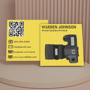 Cartão De Visita Quadrado Código QR do Fotógrafo Moderno Amarelo