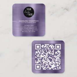 Cartão De Visita Quadrado Código QR do Logotipo da Empresa de Lavanda Metáli