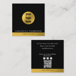 Cartão De Visita Quadrado Código QR do logotipo de negócios Dourado e preto 