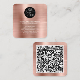Cartão De Visita Quadrado Código QR do Logotipo Dourado da Empresa com Rosa 