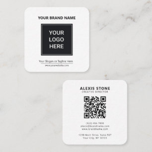 Cartão De Visita Quadrado Código QR do Logotipo Empresarial Preto e Branco
