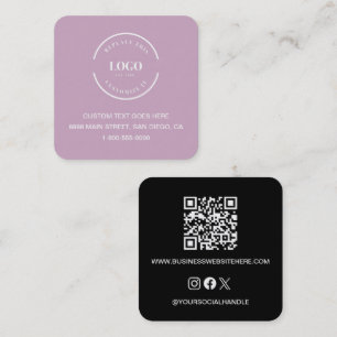 Cartão De Visita Quadrado Código QR do logotipo preto rosa moderno cor-de-ro