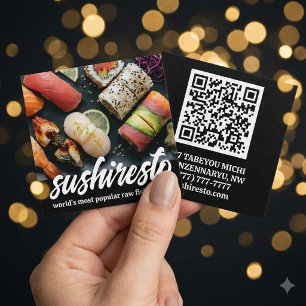 Cartão De Visita Quadrado Código QR do restaurante asiático de fotos elegant