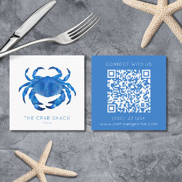 Cartão De Visita Quadrado Código QR do Restaurante de Frutos do Mar Blue Cra