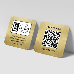 Cartão De Visita Quadrado Código QR do Site com Logotipo em Folha de Ouro El