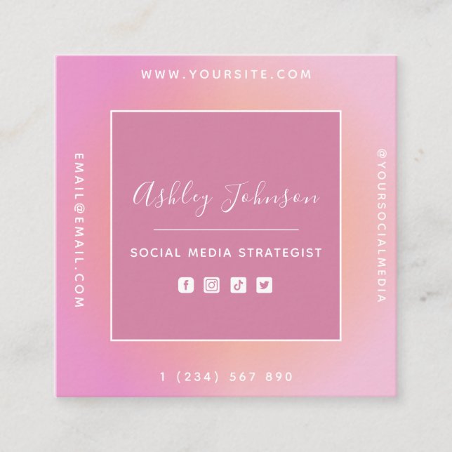 Cartão De Visita Quadrado Código QR do Social Media Manager no verão (Frente)