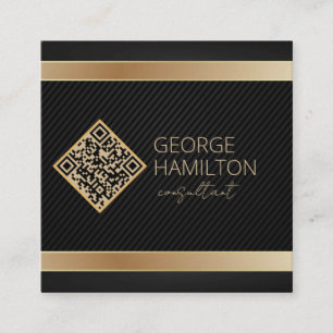 Cartão De Visita Quadrado Código QR Dourado Moderno Perfil