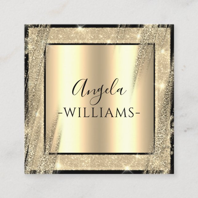 Cartão De Visita Quadrado Código QR Dourado preto fascinável de Beauti Salon (Frente)