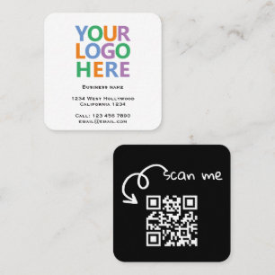 Cartão De Visita Quadrado Código QR e Texto Personalizado Logotipo