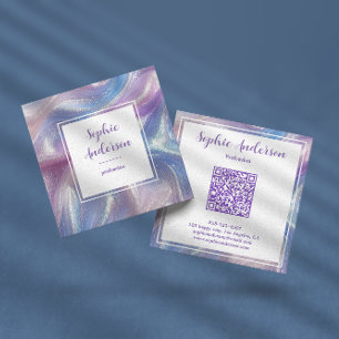 Cartão De Visita Quadrado Código Qr Elegante Glitter Iridescente Redemoinho