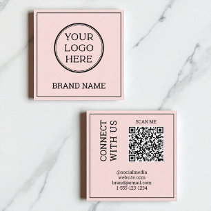 Cartão De Visita Quadrado Código QR Escaneável Moderno Rosa Bege Preto Digit