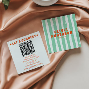 Cartão De Visita Quadrado Código QR exclusivo de tendência de Groovy Green B
