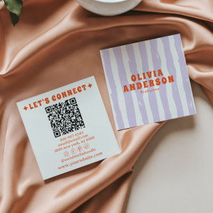 Cartão De Visita Quadrado Código QR exclusivo de Trendy Groovy Boho Groovy 7