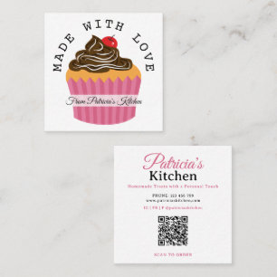 Cartão De Visita Quadrado Código QR feito com padaria de Cupcake de amor e c