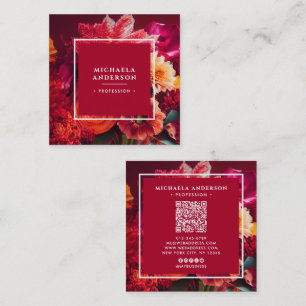 Cartão De Visita Quadrado Código QR Floral Moderno Elegante e vibrante e soc
