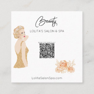 Cartão De Visita Quadrado *~* Código QR Floral Spa Beauty Salon Woman Glam 