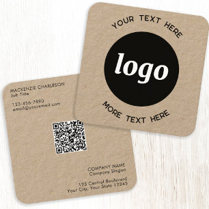 Cartão De Visita Quadrado Código QR Kraft Simples de Logo e Texto