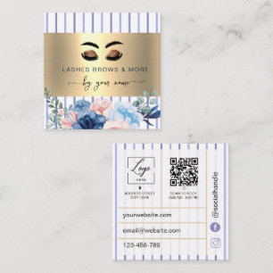 Cartão De Visita Quadrado Código Qr Lash Tech Listras Florais