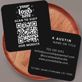Cartão De Visita Quadrado Código QR Logotipo comercial Profissional Preto mo