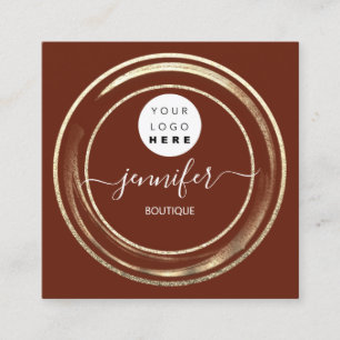 Cartão De Visita Quadrado Código QR Logotipo Glitter Dourado Quadro de Borgo