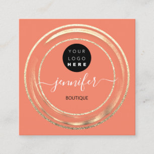 Cartão De Visita Quadrado Código QR Logotipo Glitter Rosa Dourado Compro Bou