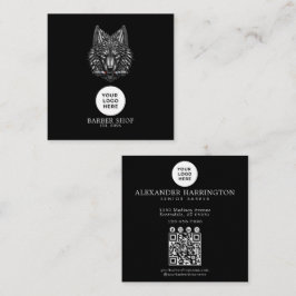 Cartão De Visita Quadrado Código Qr Logotipo Profissional Lobo Prateado Barb