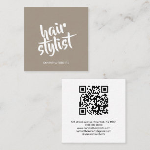 Cartão De Visita Quadrado Código QR marrom claro de roteiro de cabeleireiro 
