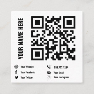 Cartão De Visita Quadrado Código QR Mídia social Mídia social Minimalista